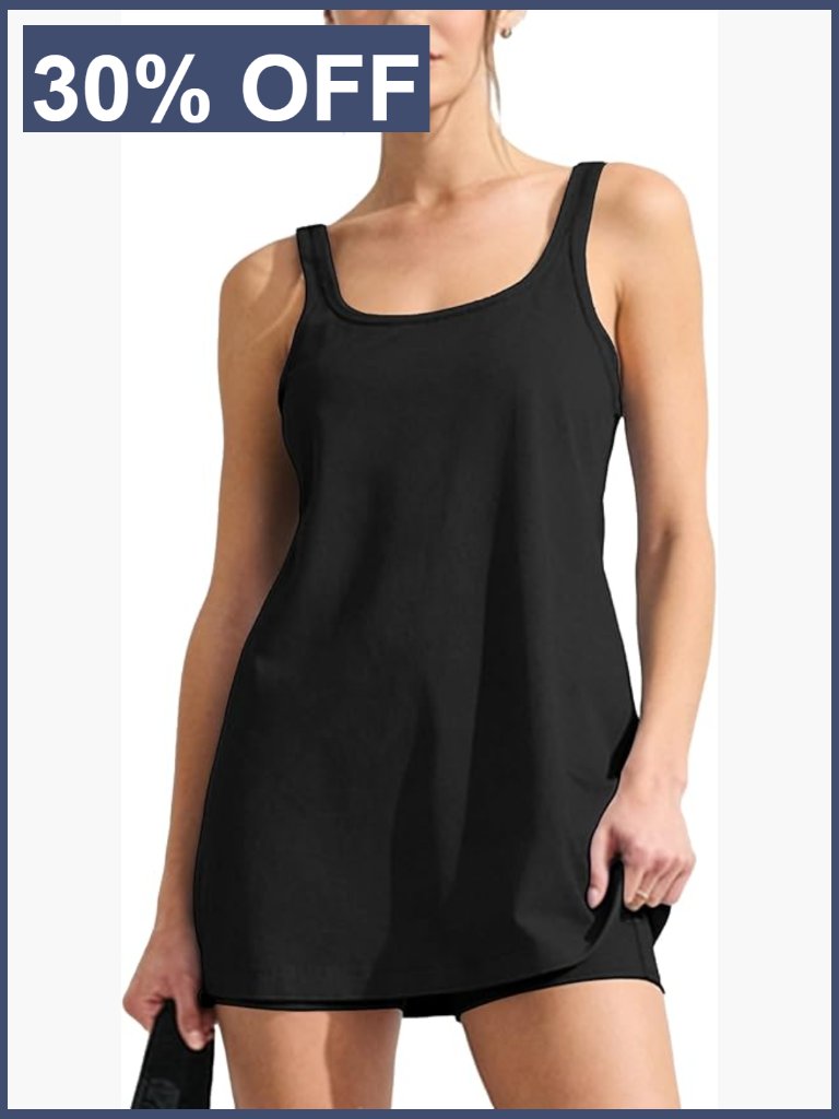 Sleeveless Athletic Dress With Built-In Shorts Summer Workout Mini Romper